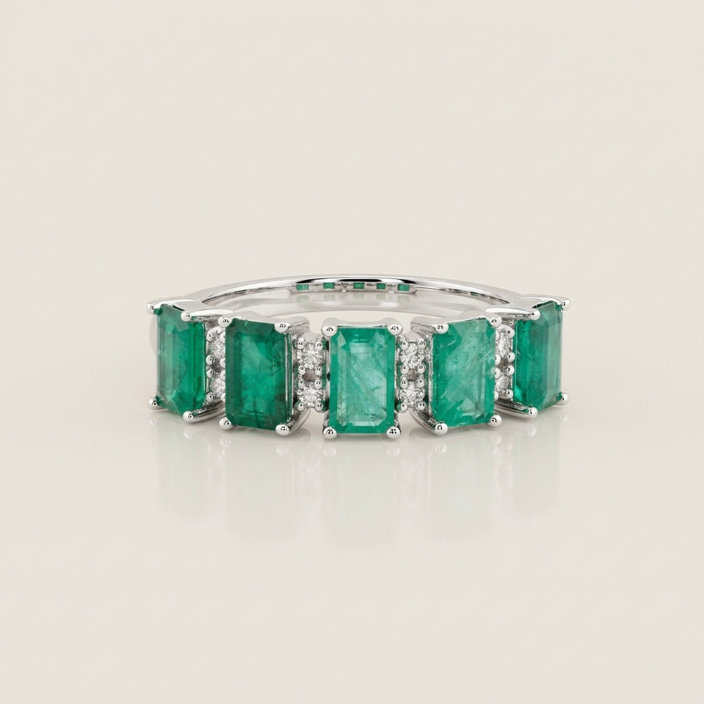 Churumbela con Esmeraldas y Diamantes en Oro Blanco de 14K