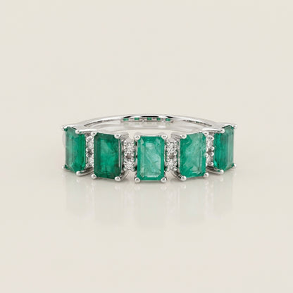 Churumbela con Esmeraldas y Diamantes en Oro Blanco de 14K