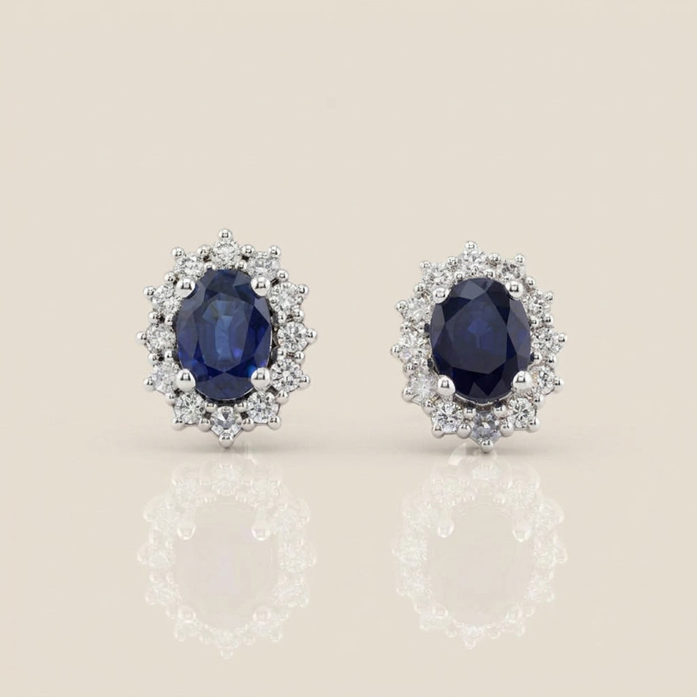 Aretes Lady D con Zafiros y Diamantes en Oro Blanco de 14K