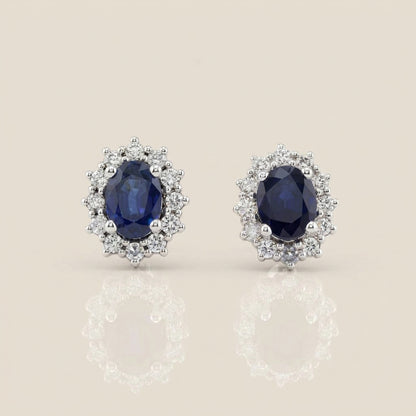 Aretes Lady D con Zafiros y Diamantes en Oro Blanco de 14K