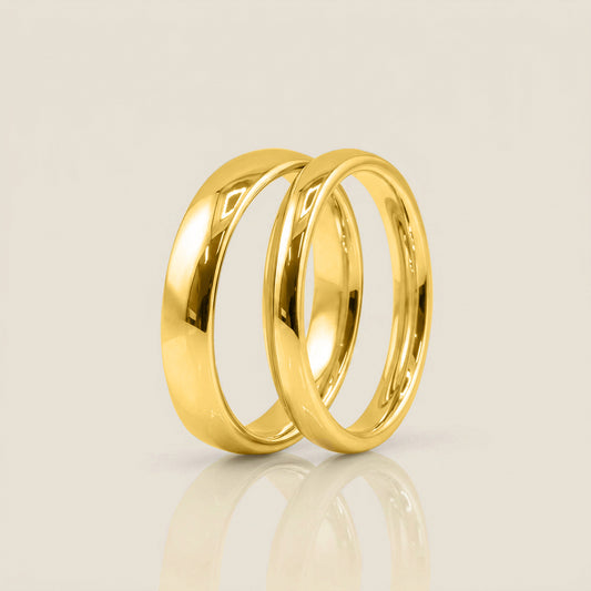 Par de Argollas Media Caña, 3 mm & 4 mm en Oro de 14K