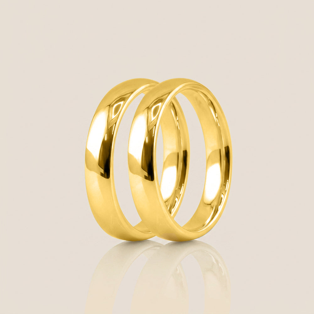 Par de Argollas Media Caña, 4 mm & 4 mm en Oro de 14K