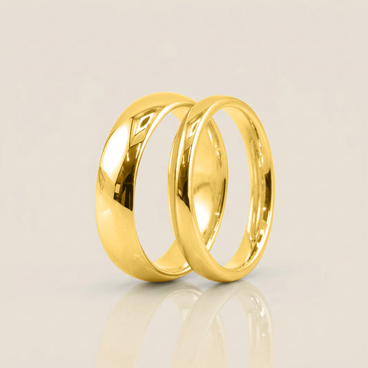 Par de Argollas Media Caña, 3 mm & 5 mm en Oro de 18K