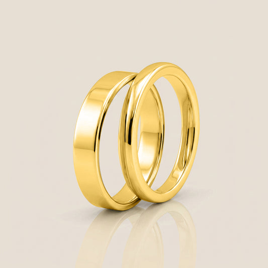 Par de Argollas Planas, 2.5 mm & 4 mm en Oro de 18K