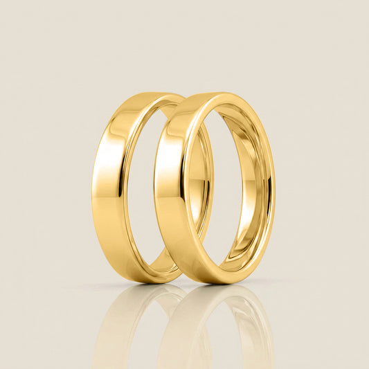 Par de Argollas Planas, 4 mm & 4 mm en Oro de 14K