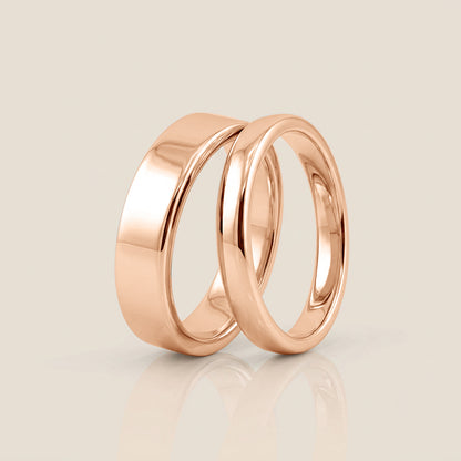 Par de Argollas Planas, 3 mm & 5 mm en Oro de 14K