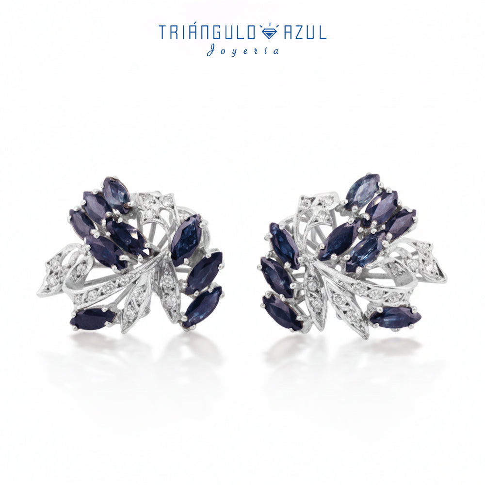 Aretes Vintage de Zafiros con 3.00 CTS Total y Diamantes con 0.23 CTS Total en Plata Paladio