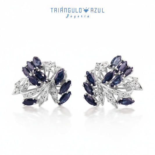 Aretes Vintage de Zafiros con 3.00 CTS Total y Diamantes con 0.23 CTS Total en Plata Paladio