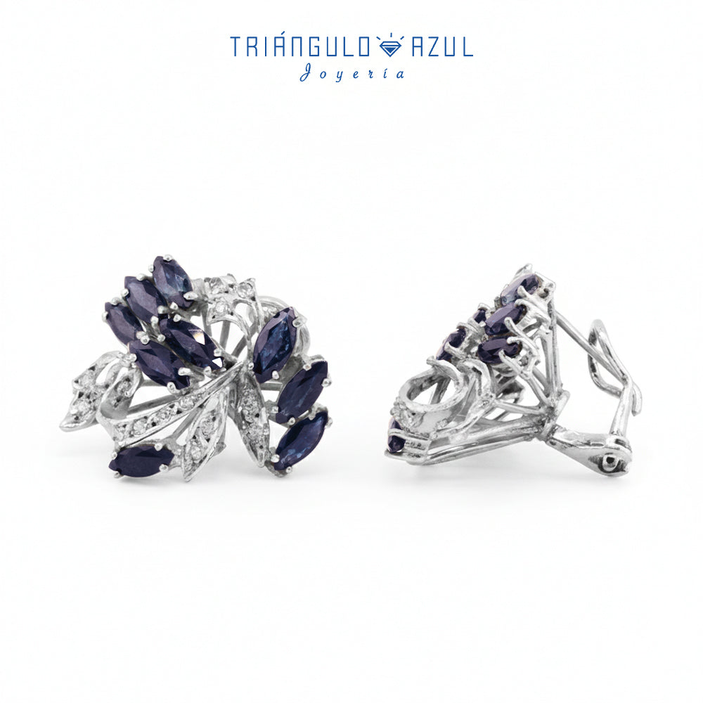 Aretes Vintage de Zafiros con 3.00 CTS Total y Diamantes con 0.23 CTS Total en Plata Paladio