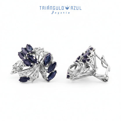 Aretes Vintage de Zafiros con 3.00 CTS Total y Diamantes con 0.23 CTS Total en Plata Paladio