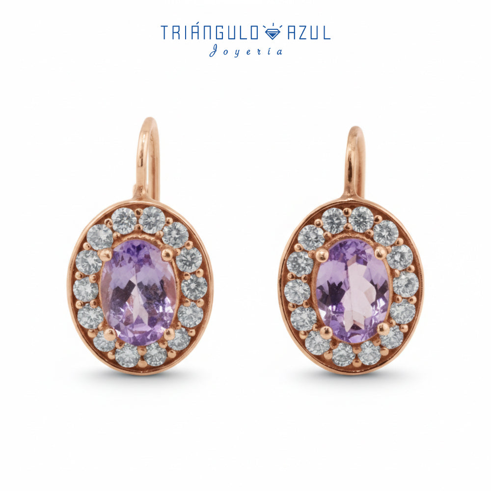 Aretes de Tanzanita y Diamantes en Oro Rosa de 14K