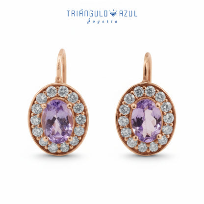Aretes de Tanzanita y Diamantes en Oro Rosa de 14K