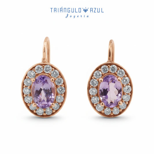 Aretes de Tanzanita con 1.63 CTS Total y Diamantes con 0.58 CTS Total en Oro Rosa de 14K