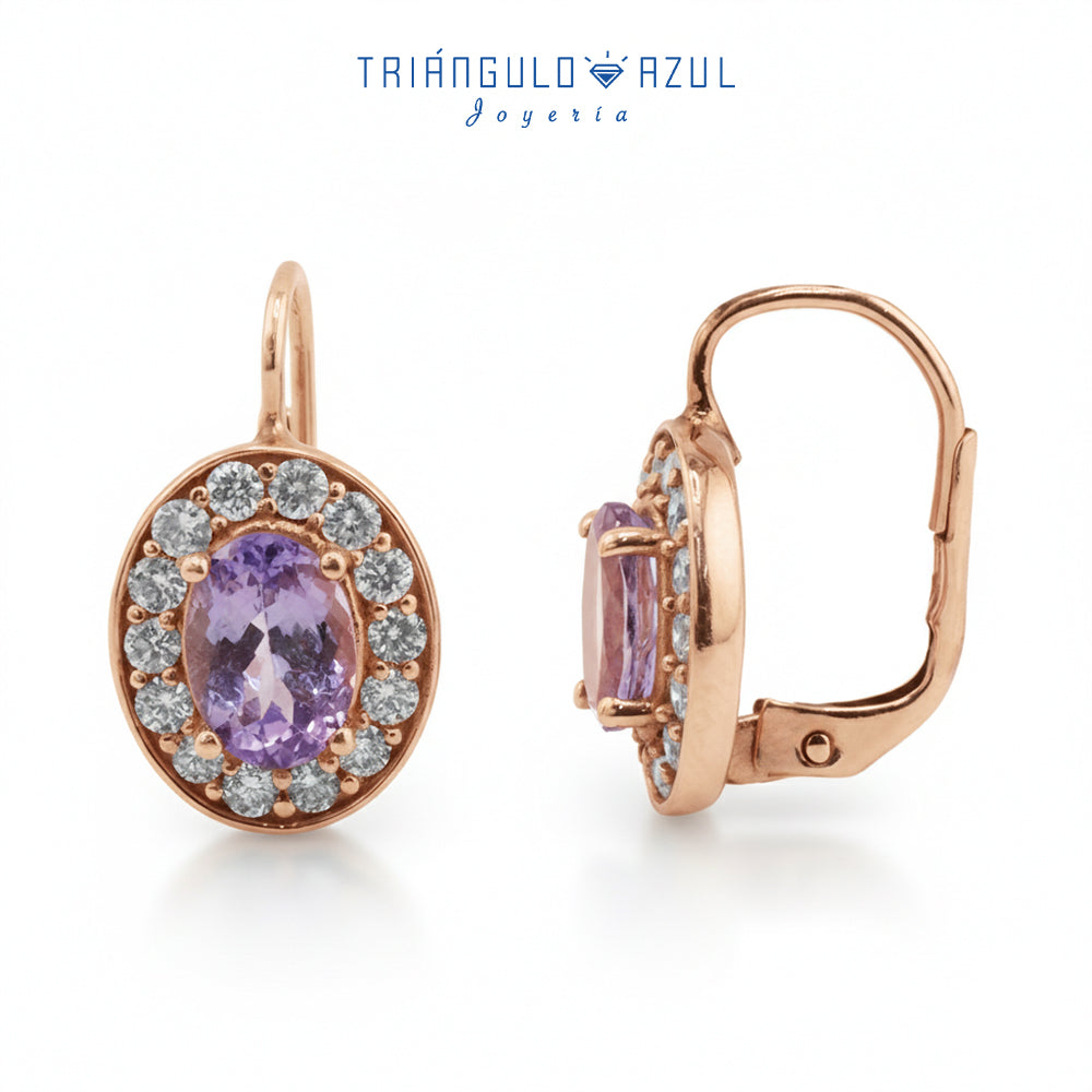 Aretes de Tanzanita y Diamantes en Oro Rosa de 14K