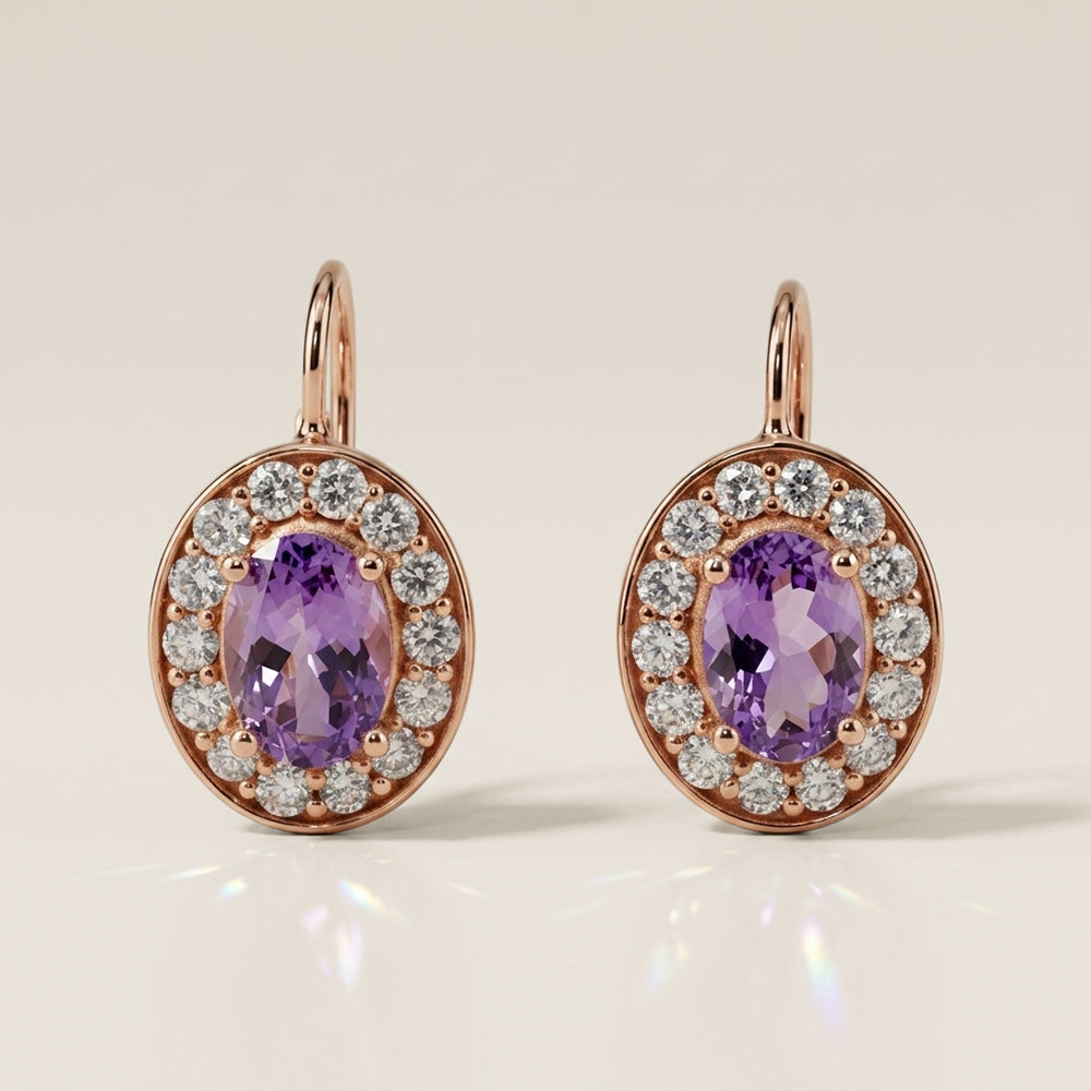 Aretes de Tanzanita y Diamantes en Oro Rosa de 14K