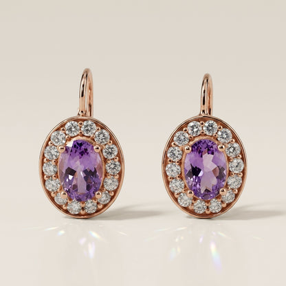 Aretes de Tanzanita y Diamantes en Oro Rosa de 14K