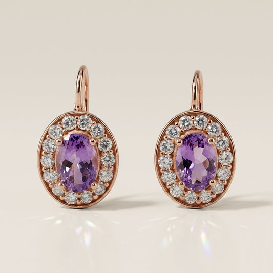 Aretes de Tanzanita y Diamantes en Oro Rosa de 14K