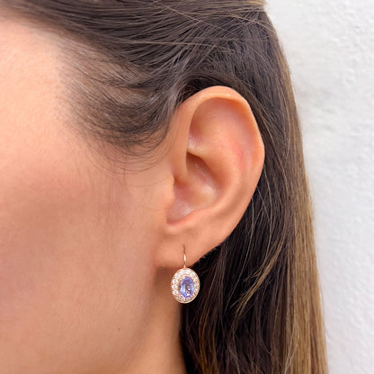 Aretes de Tanzanita y Diamantes en Oro Rosa de 14K