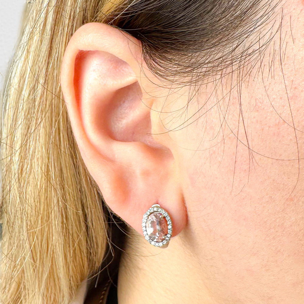 Aretes Halo con Morganitas y Diamantes