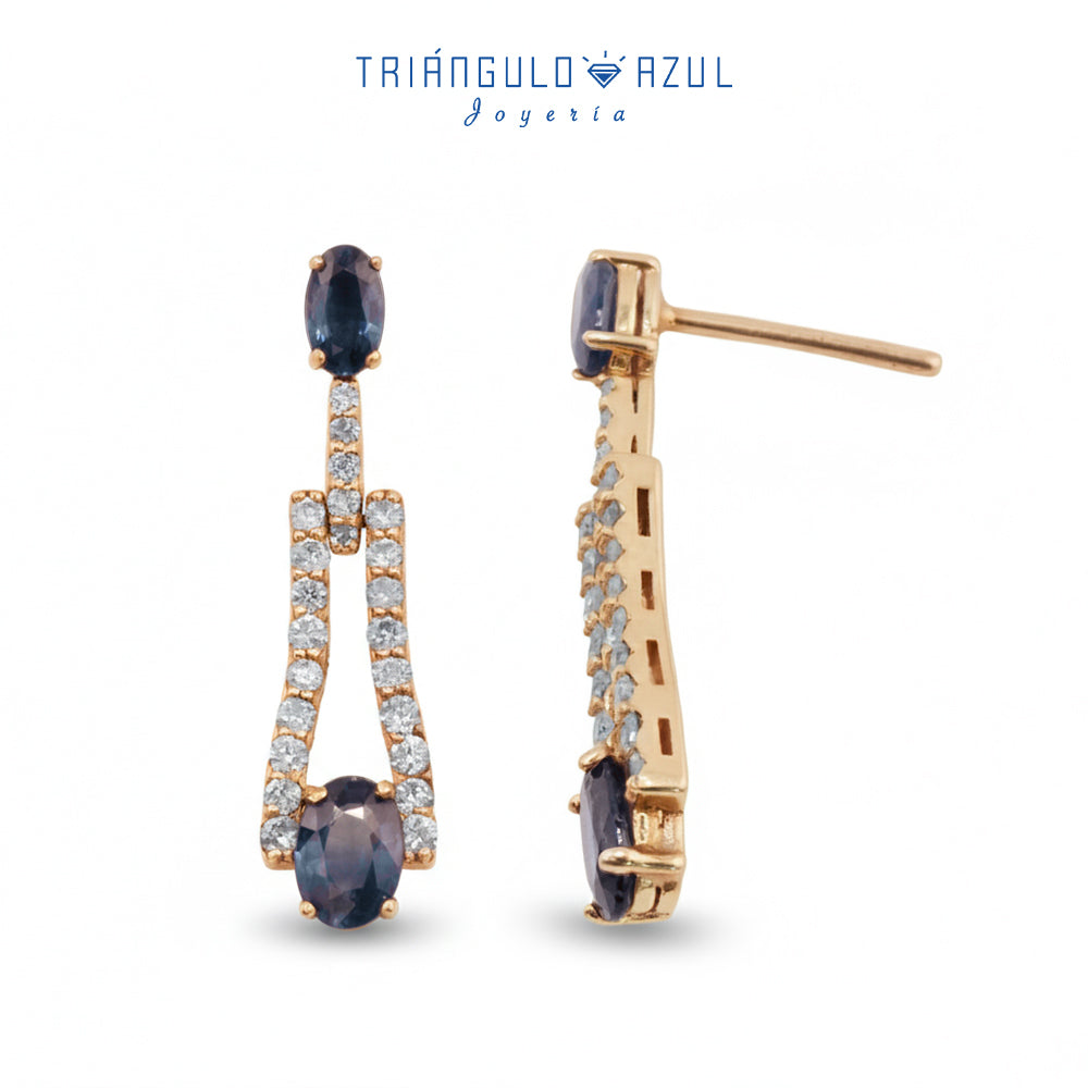 Aretes de Zafiro con 1.78 CTS Total y Diamantes con 0.68 CTS Total en Oro Amarillo de 14K