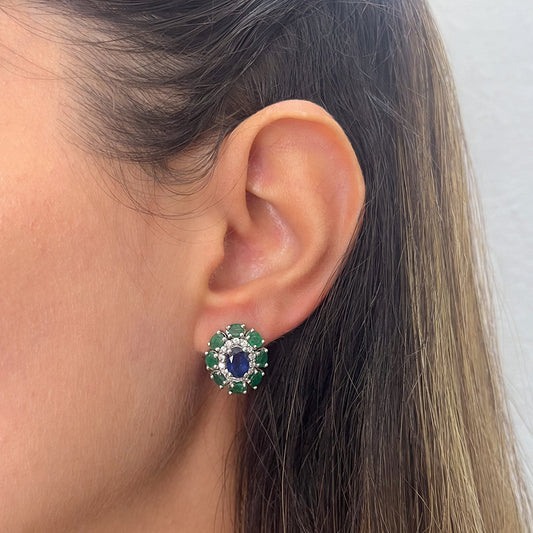 Aretes con Zafiro, Esmeraldas y Diamantes