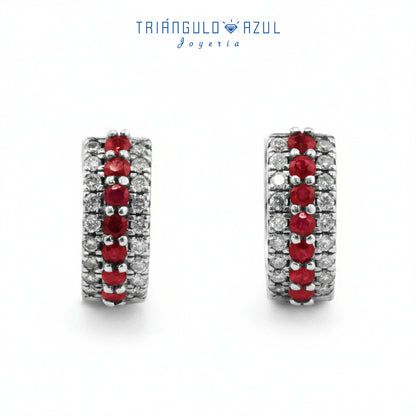 Arracadas de Rubíes con 0.38 CTS Total y Diamantes con 0.36 CTS Total en Oro Blanco de 14K