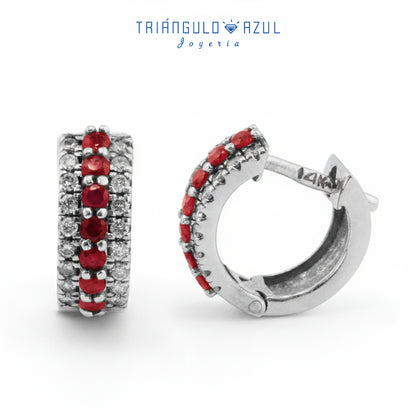 Arracadas de Rubíes con 0.38 CTS Total y Diamantes con 0.36 CTS Total en Oro Blanco de 14K