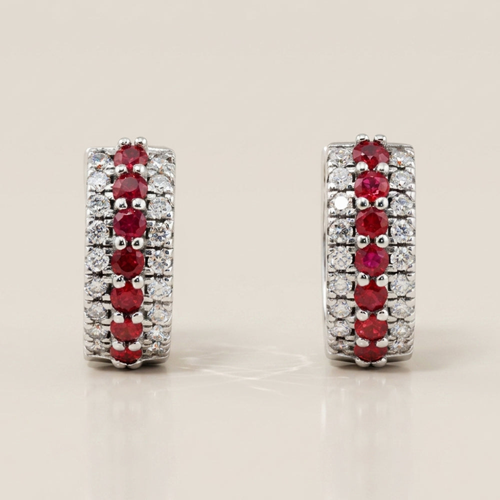 Arracadas de Rubíes con 0.38 CTS Total y Diamantes con 0.36 CTS Total en Oro Blanco de 14K