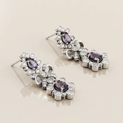 Aretes Franceses de Zafiros con 2.31 CTS Total y Diamantes con 2.55 CTS Total en Oro Blanco de 14K