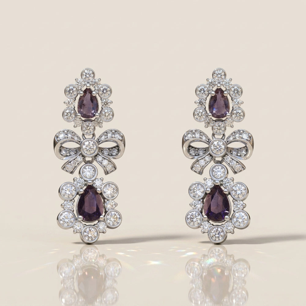 Aretes Franceses de Zafiros con 2.31 CTS Total y Diamantes con 2.55 CTS Total en Oro Blanco de 14K