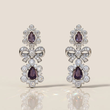 Aretes Franceses de Zafiros con 2.31 CTS Total y Diamantes con 2.55 CTS Total en Oro Blanco de 14K