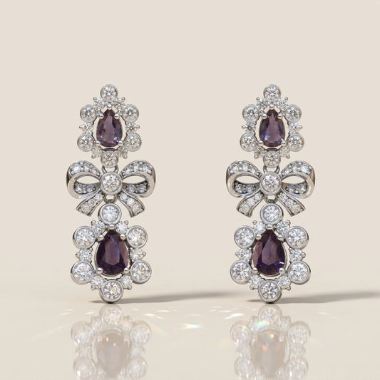 Aretes Franceses de Zafiros y Diamantes en Oro Blanco de 14K