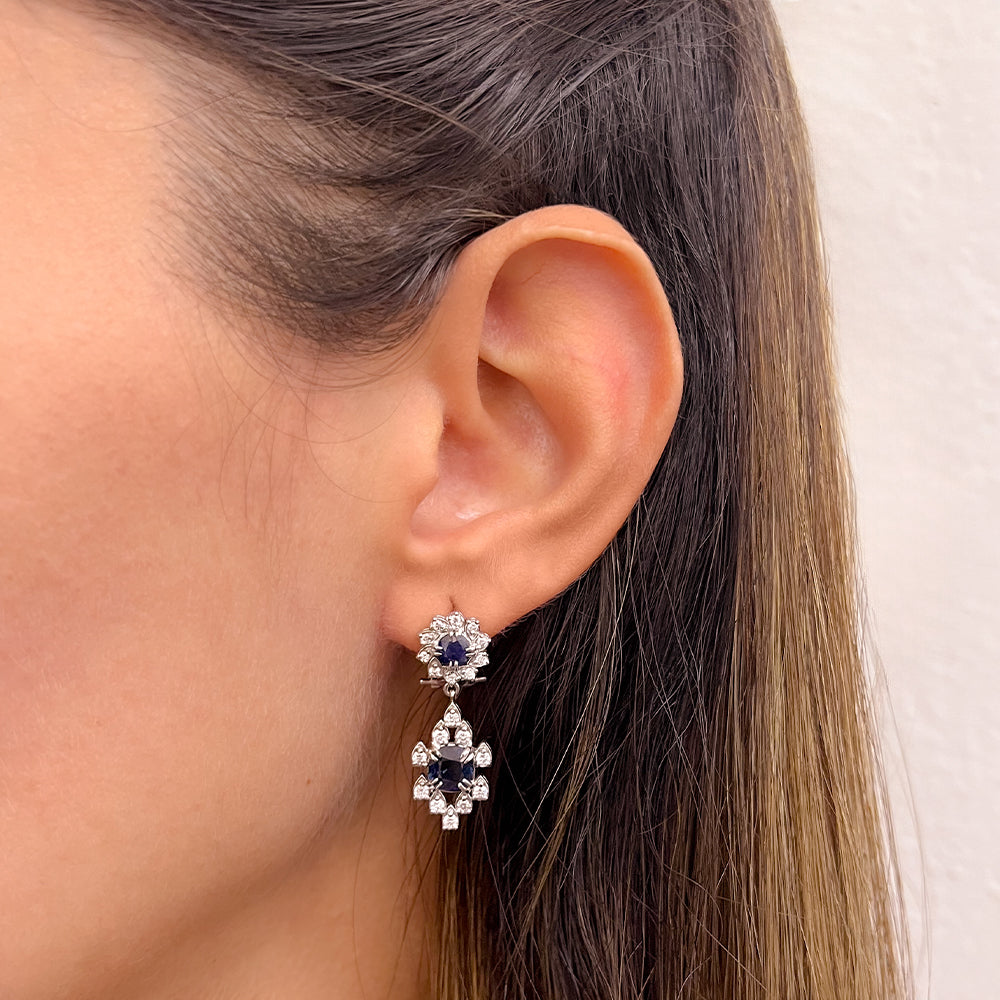 Aretes largos de Zafiros y Diamantes