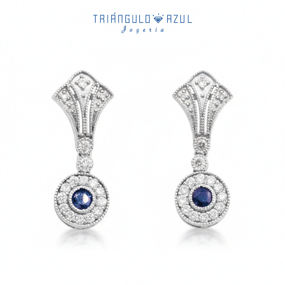 Aretes Vintage de Zafiros con 0.57 CTS Total y Diamantes con 0.74 CTS Total en Oro Blanco de 14K