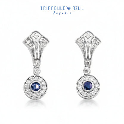 Aretes Vintage de Zafiros con 0.57 CTS Total y Diamantes con 0.74 CTS Total en Oro Blanco de 14K