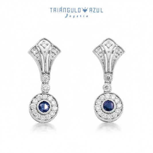 Aretes Vintage de Zafiros con 0.57 CTS Total y Diamantes con 0.74 CTS Total en Oro Blanco de 14K