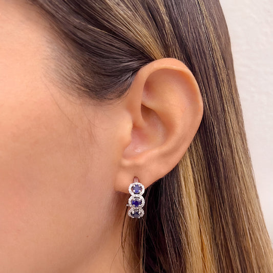 Aretes Halo de Zafiro y Diamantes