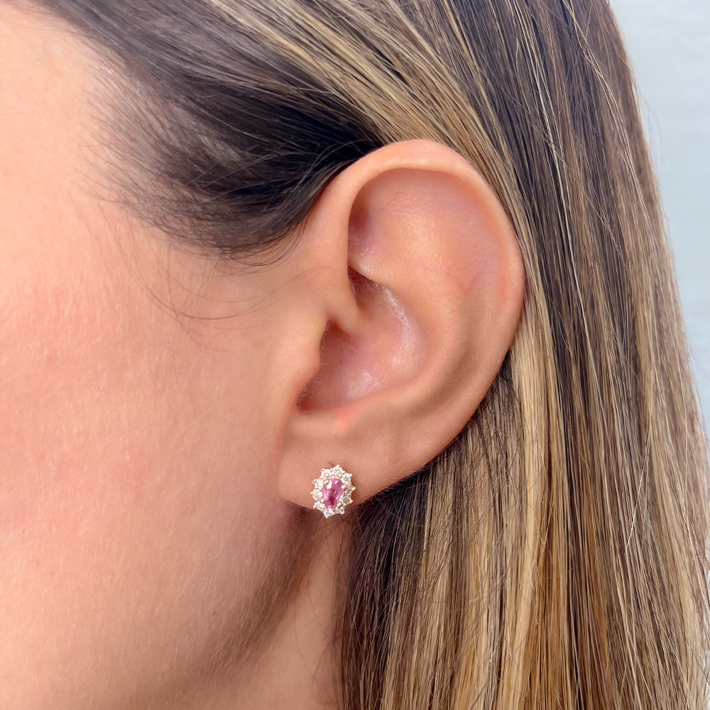 Aretes Lady D mini de Zafiro Rosa