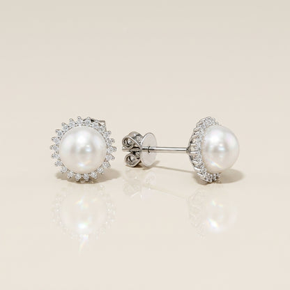 Aretes de Perlas y Diamantes en Oro Blanco de 18K
