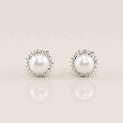 Aretes de Perlas y Diamantes en Oro Blanco de 18K