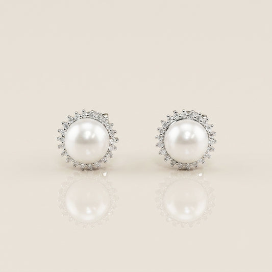 Aretes de Perlas y Diamantes en Oro Blanco de 18K