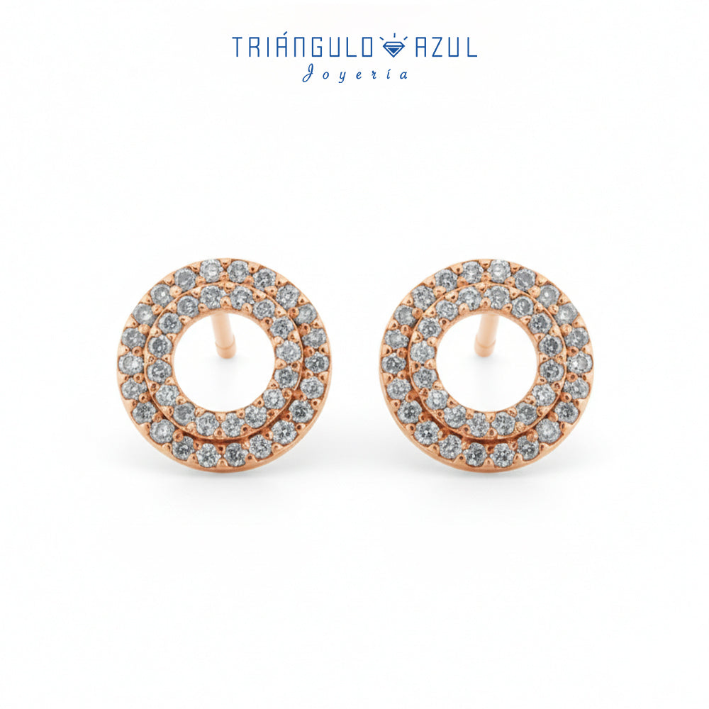 Aretes Doble Halo de Diamantes con 0.50 CTS Total en Oro Rosa de 14K