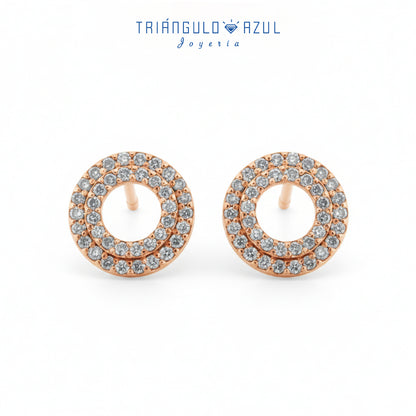 Aretes Doble Halo de Diamantes con 0.50 CTS Total en Oro Rosa de 14K