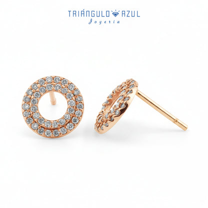 Aretes Doble Halo de Diamantes con 0.50 CTS Total en Oro Rosa de 14K