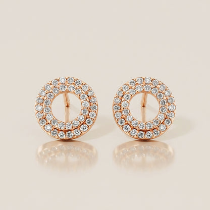 Aretes Doble Halo de Diamantes con 0.50 CTS Total en Oro Rosa de 14K