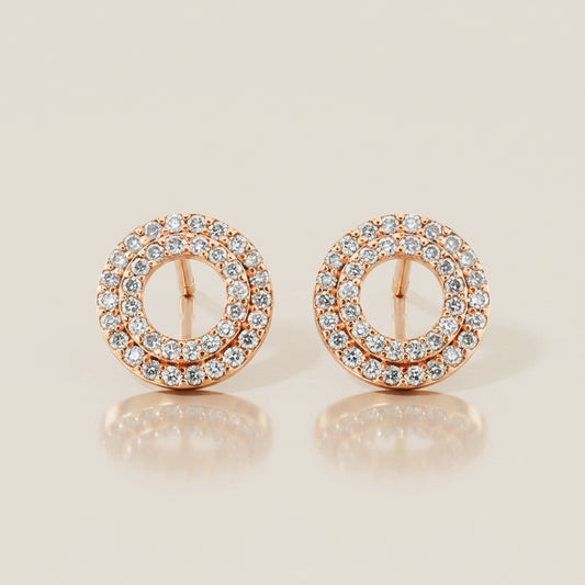 Aretes Doble Halo de Diamantes en Oro Rosa de 14K