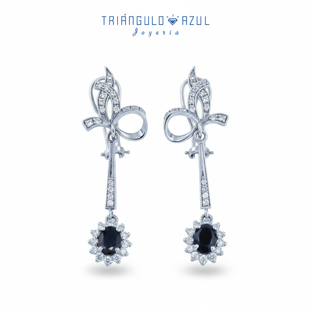 Aretes Estilo Vintage de Zafiros con 1.95 CTS Total y Diamantes 1.10 CTS Total en Oro Blanco de 14K