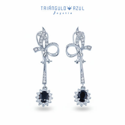 Aretes Estilo Vintage de Zafiros con 1.95 CTS Total y Diamantes 1.10 CTS Total en Oro Blanco de 14K