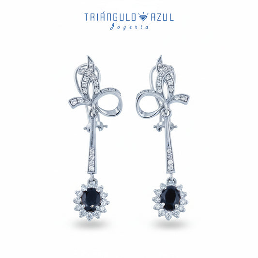 Aretes Estilo Vintage de Zafiros con 1.95 CTS Total y Diamantes 1.10 CTS Total en Oro Blanco de 14K