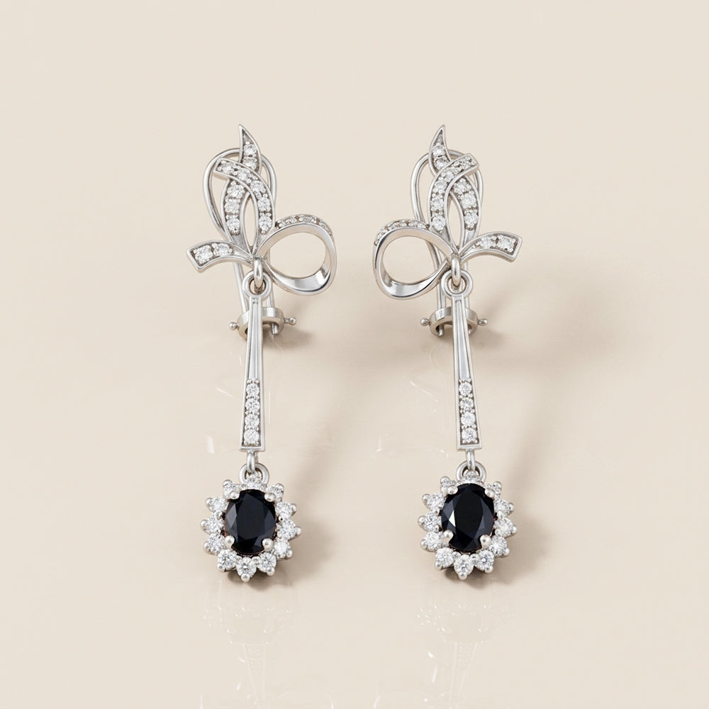 Aretes Estilo Vintage de Zafiros con 1.95 CTS Total y Diamantes 1.10 CTS Total en Oro Blanco de 14K